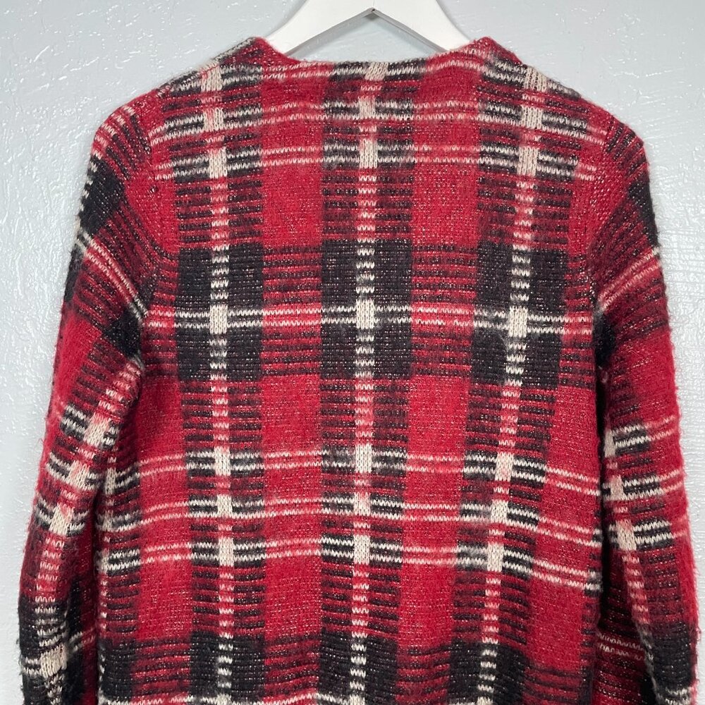 Denim & Supply Ralph Lauren Women S Red Black Mohair Wool Blend Plaid Cardigan - Picture 8 of 9